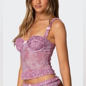 Edikted NWT Shailee Pink Ruffled Top - Camisole - Bra Top